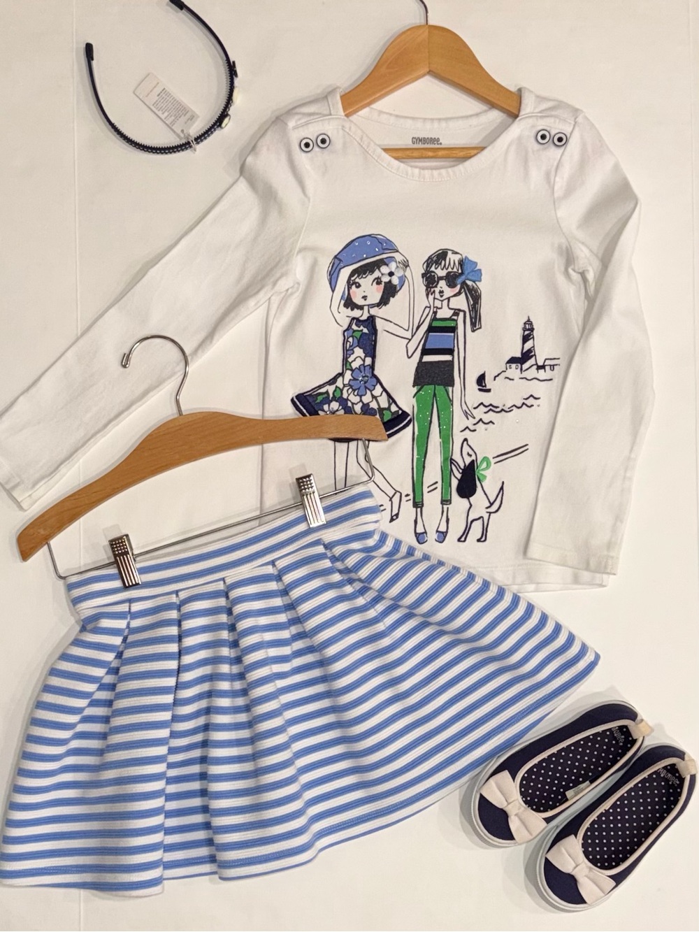 Gymboree Girls’ ‘Spring Prep’ Blue and White Stripe Skirt Set Size 6